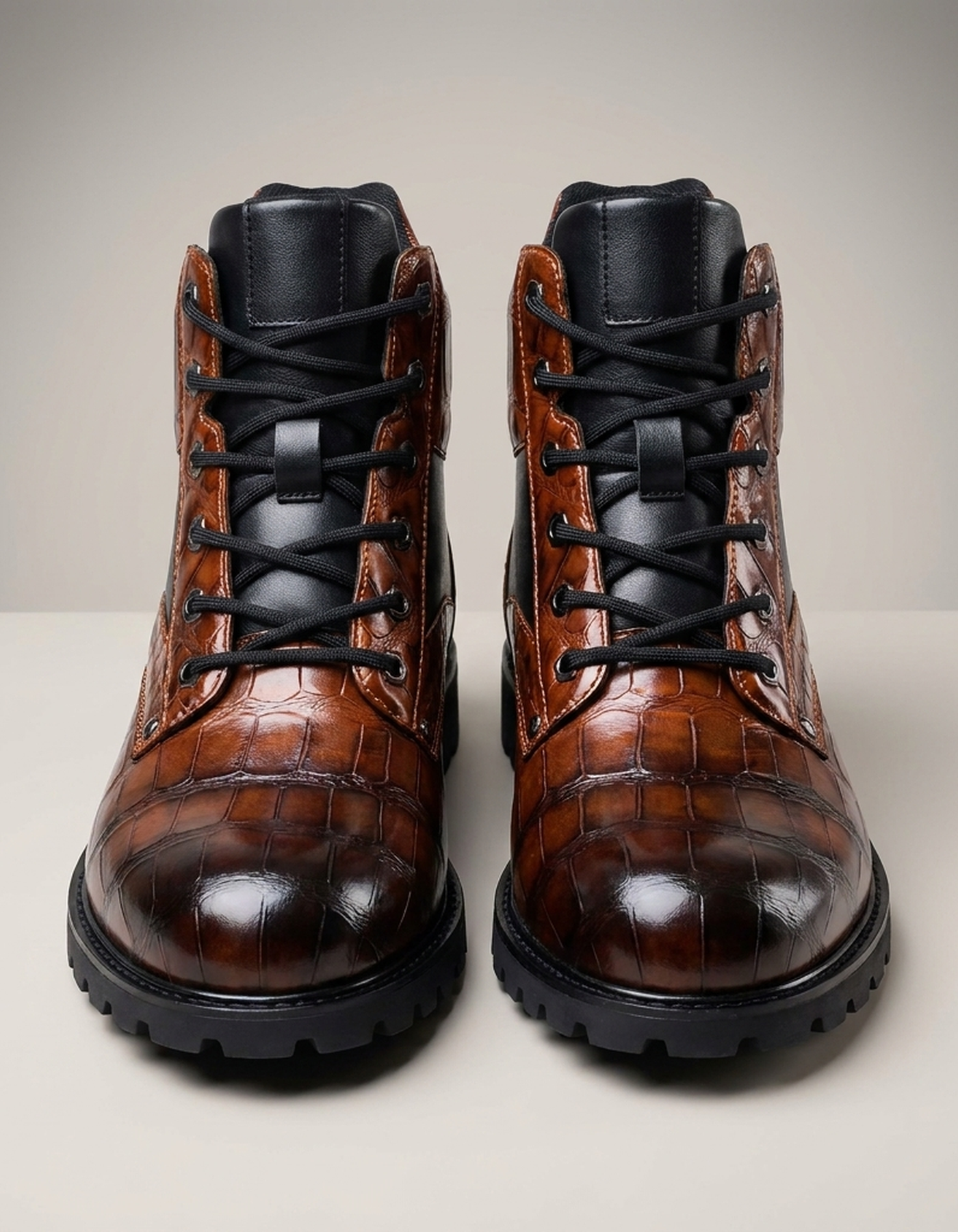 PLUXSTYLE::numise::mens-croc-embossed-ankle-boots::pack-brown