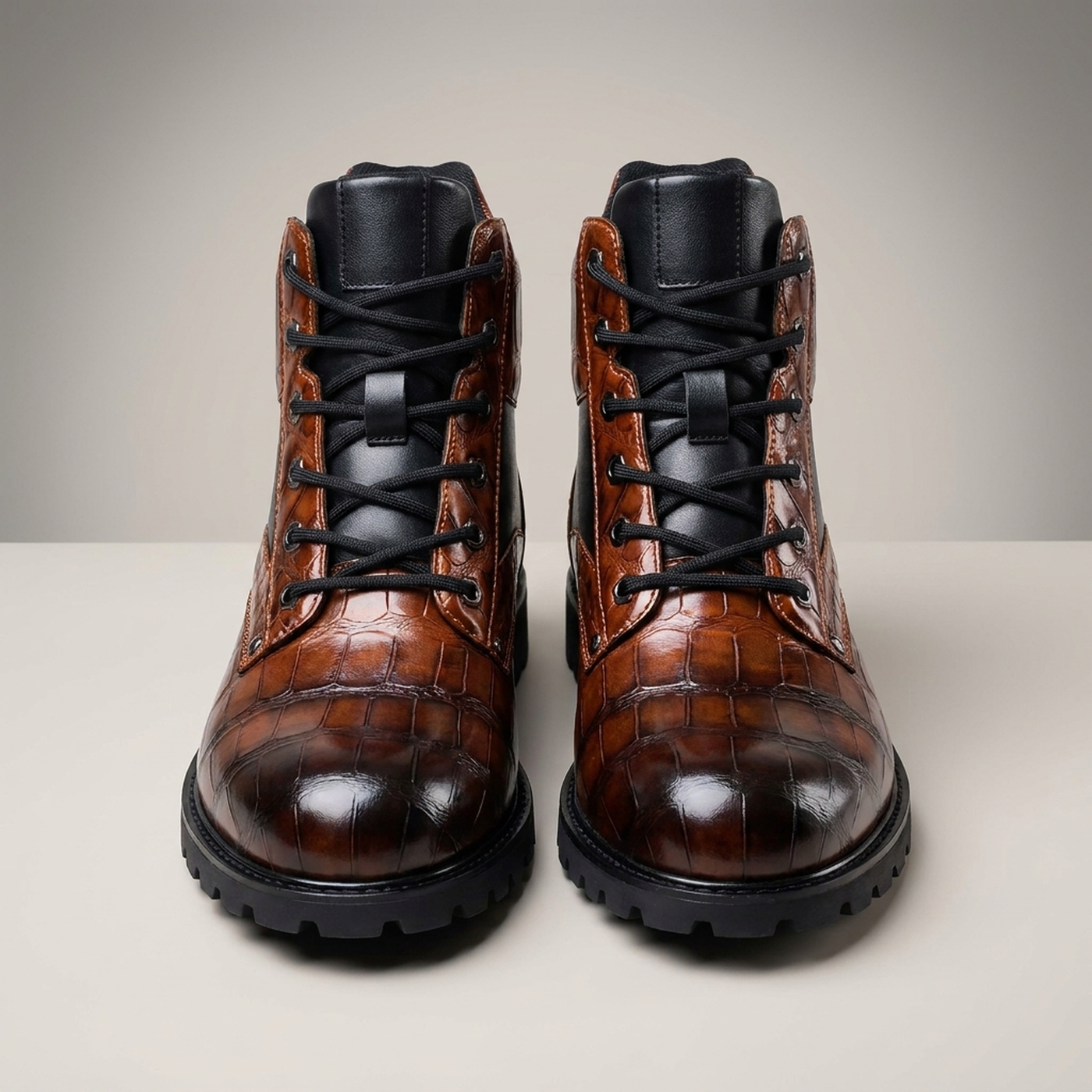 PLUXSTYLE::numise::mens-croc-embossed-ankle-boots::pack-brown