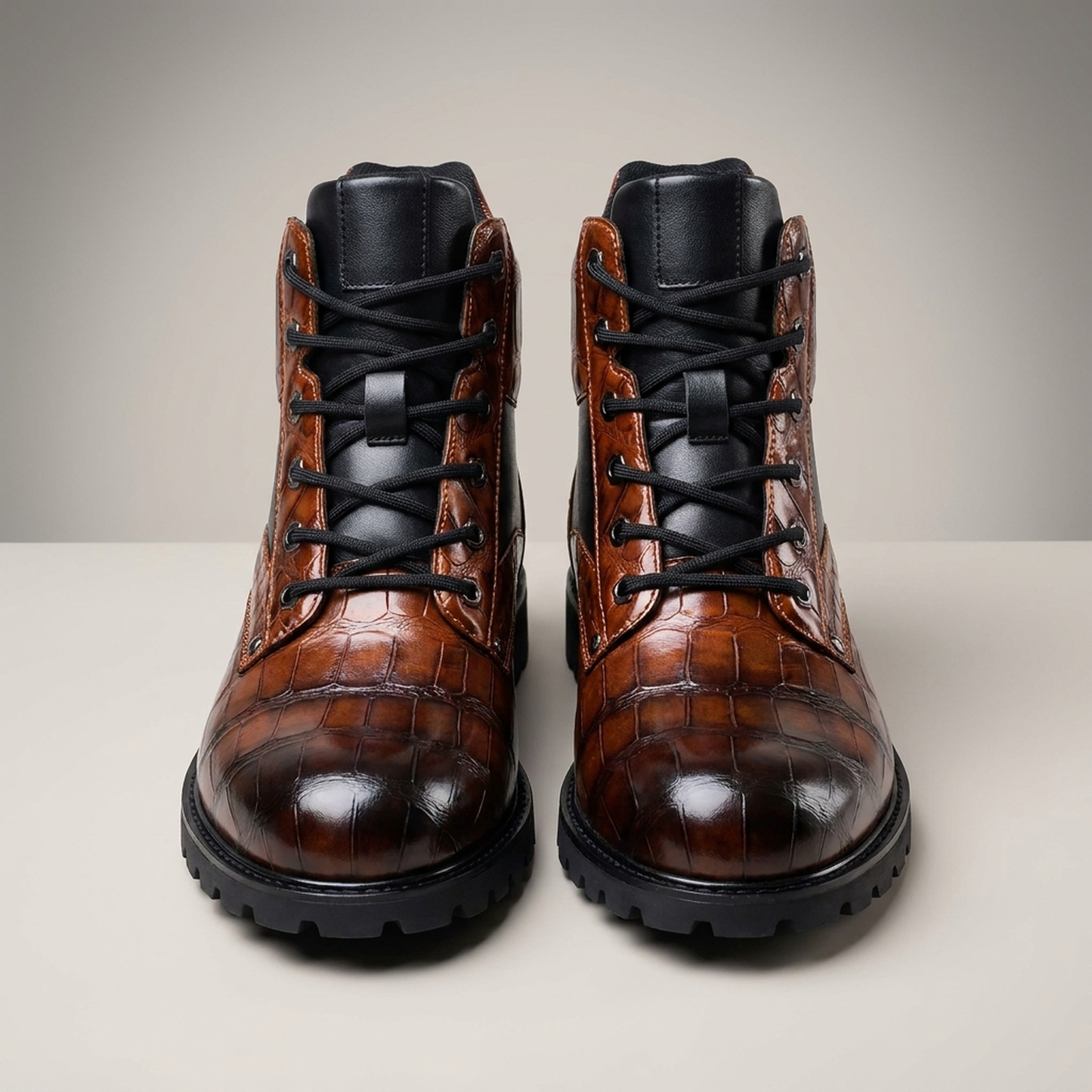 PLUXSTYLE::numise::mens-croc-embossed-ankle-boots::pack-brown