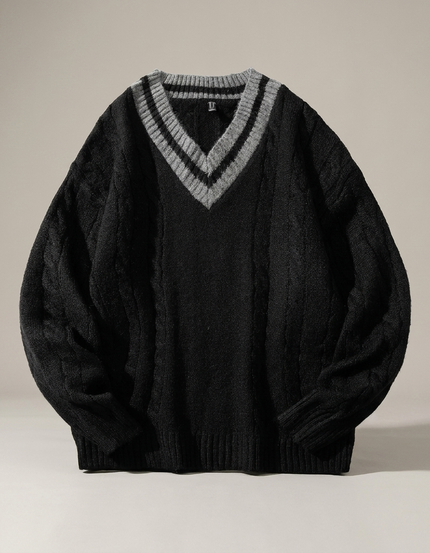 PLUXSTYLE::numise::mens-contrast-trim-v-neck-sweater::pack-black