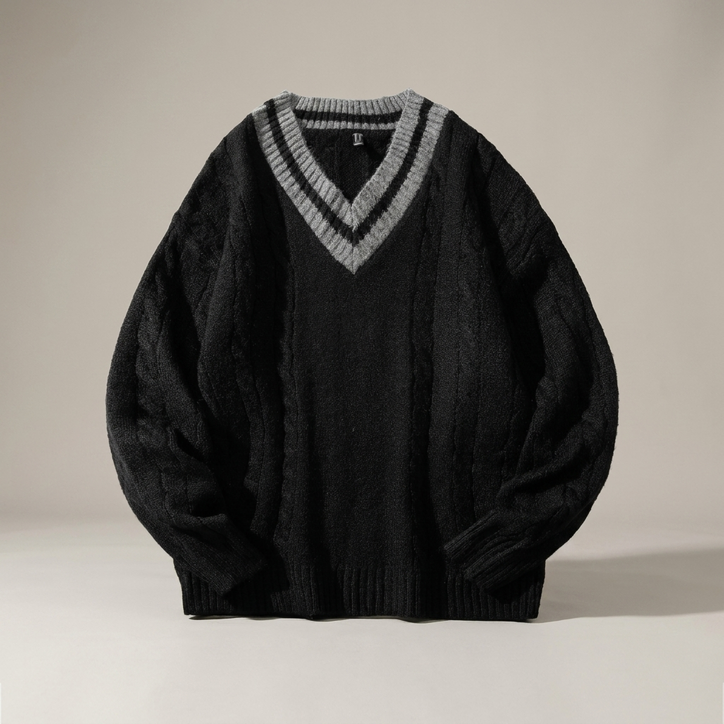 PLUXSTYLE::numise::mens-contrast-trim-v-neck-sweater::pack-black
