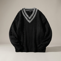PLUXSTYLE::numise::mens-contrast-trim-v-neck-sweater::pack-black