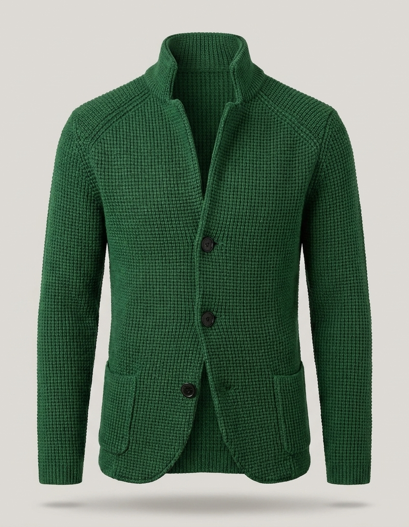 PLUXSTYLE::numise::stand-collar-button-cardigan::pack-green