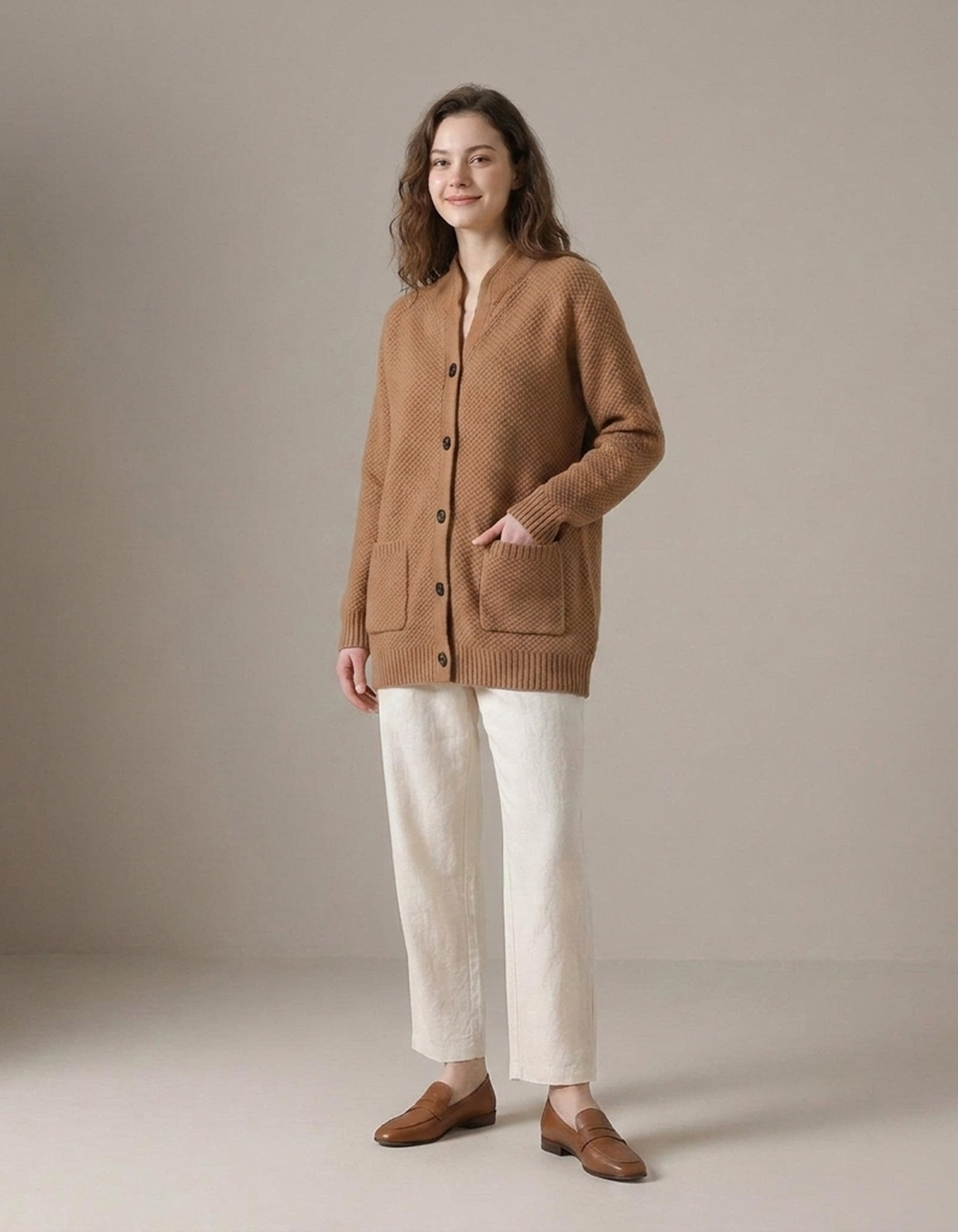 PLUXSTYLE::numise::relaxed-button-front-cardigan::front