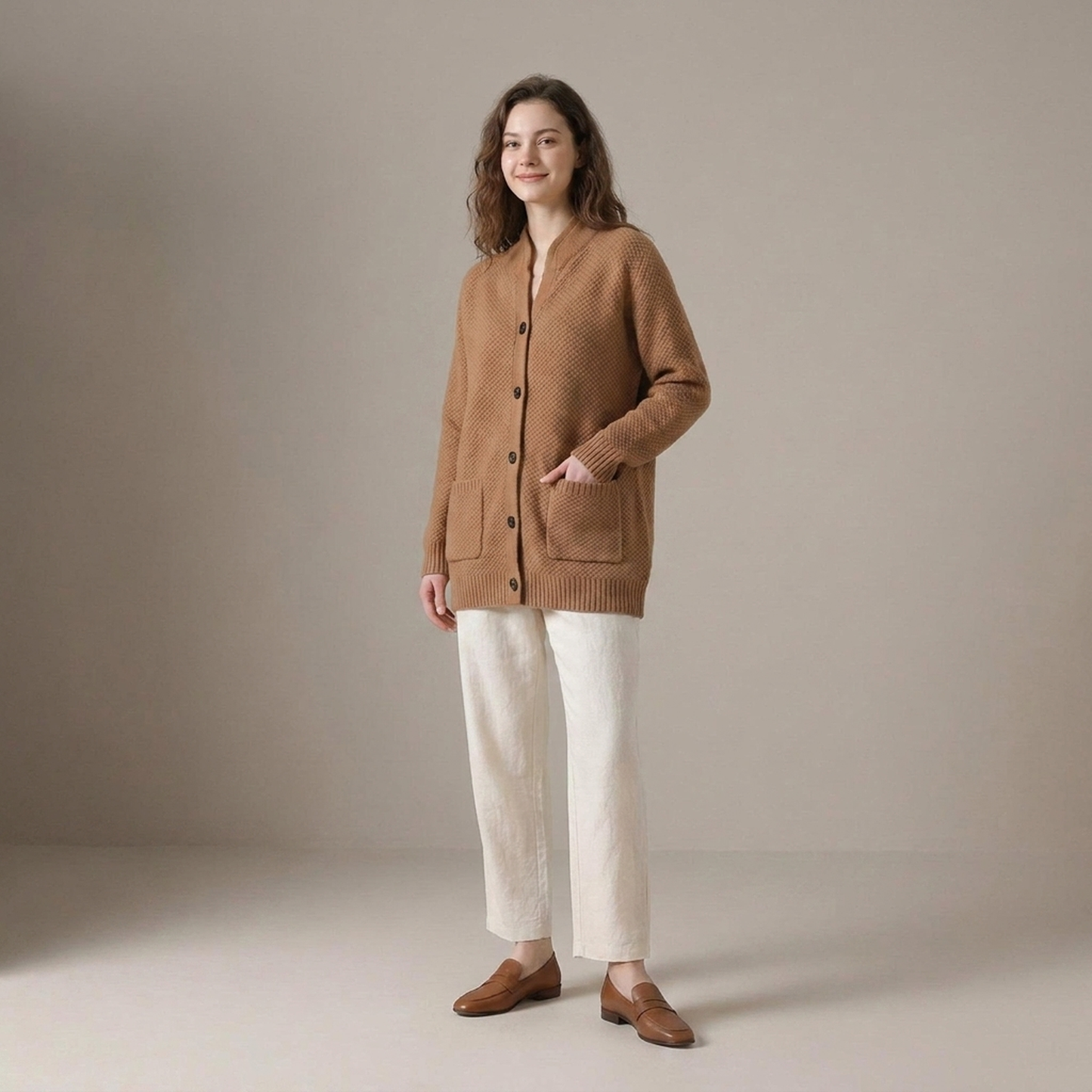 PLUXSTYLE::numise::relaxed-button-front-cardigan::front