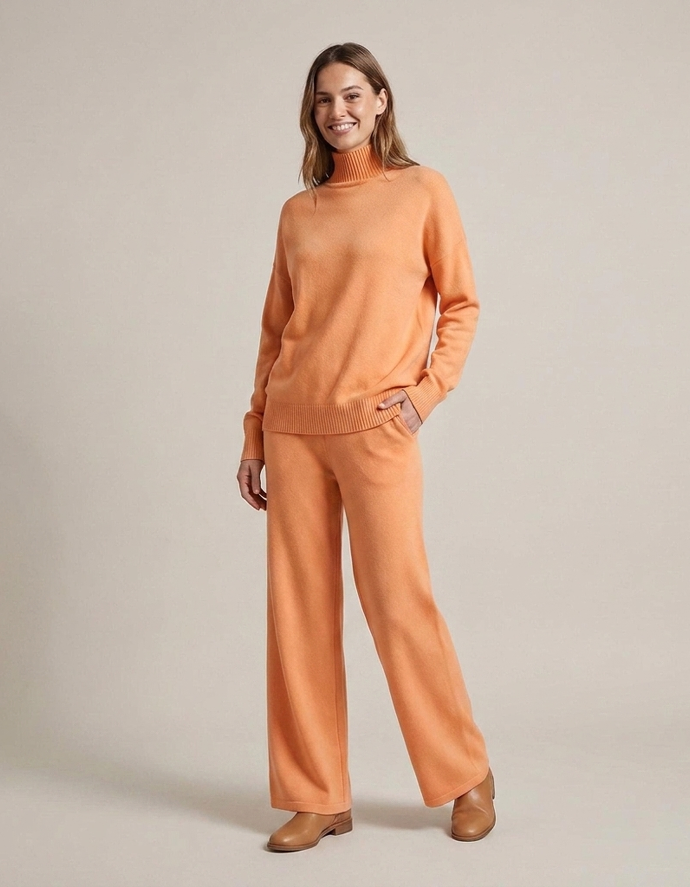 PLUXSTYLE::numise::relaxed-turtleneck-wide-leg-pants-set::front