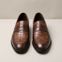 PLUXSTYLE::numise::mens-croc-embossed-penny-loafers::pack-brown