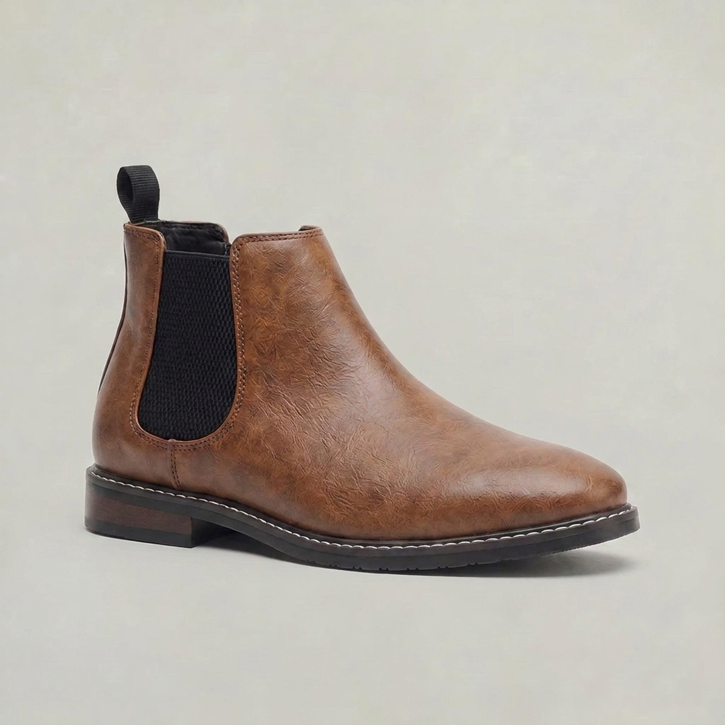 PLUXSTYLE::numise::saddle-brown-chelsea-boots::closeup-hero