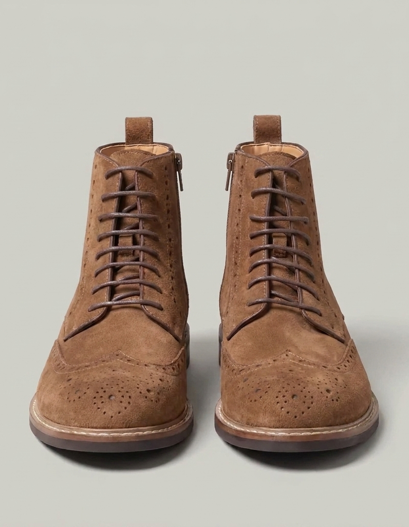 PLUXSTYLE::numise::mens-side-zip-brogue-ankle-boots::pack-brown