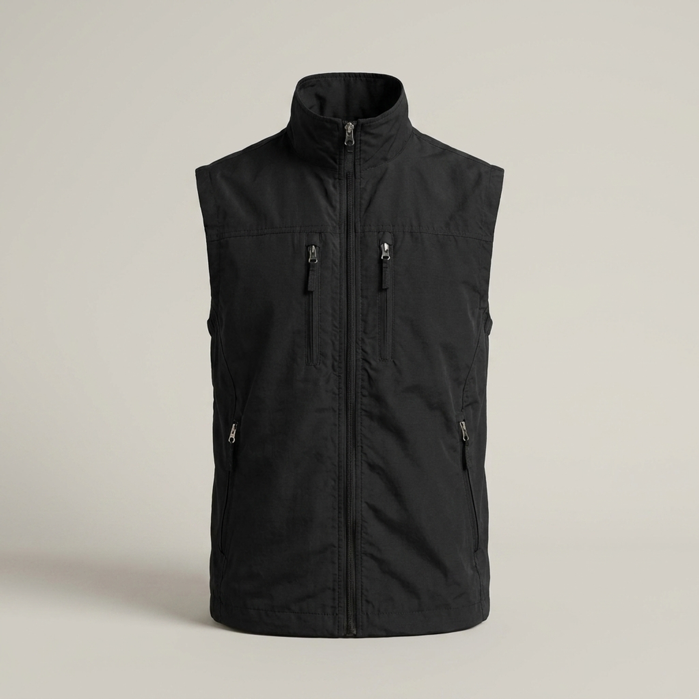 PLUXSTYLE::numise::mens-stand-collar-bodywarmer::pack-black