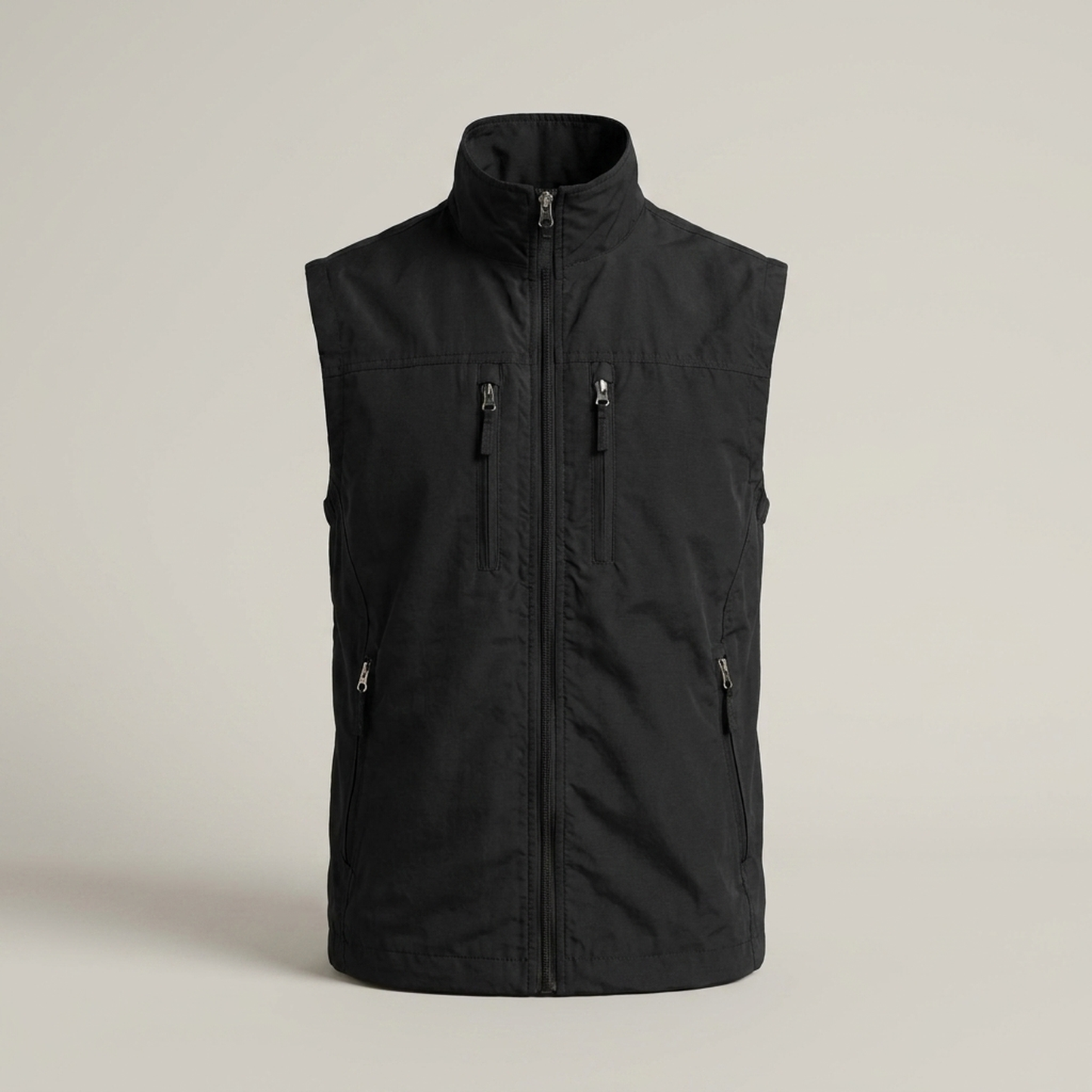 PLUXSTYLE::numise::mens-stand-collar-bodywarmer::pack-black