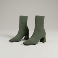 PLUXSTYLE::numise::ribbed-collar-ankle-boots::pack-olive-green