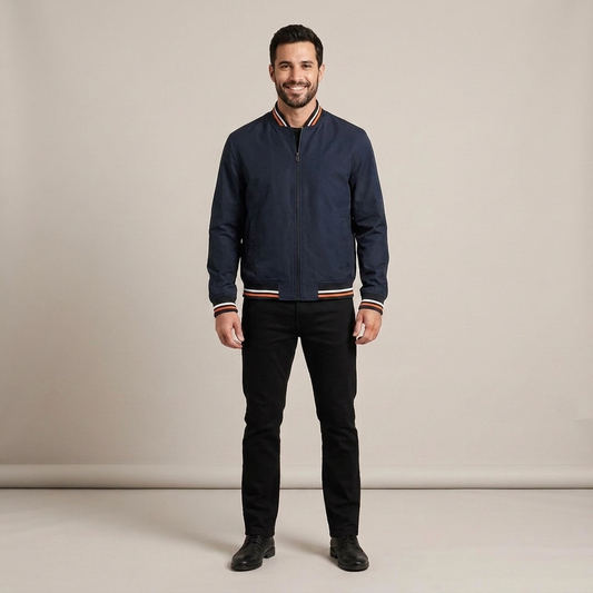 PLUXSTYLE::numise::lightweight-structured-bomber-jacket::front