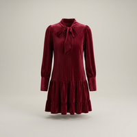 PLUXSTYLE::numise::bow-neck-long-sleeve-mini-dress::pack-burgundy
