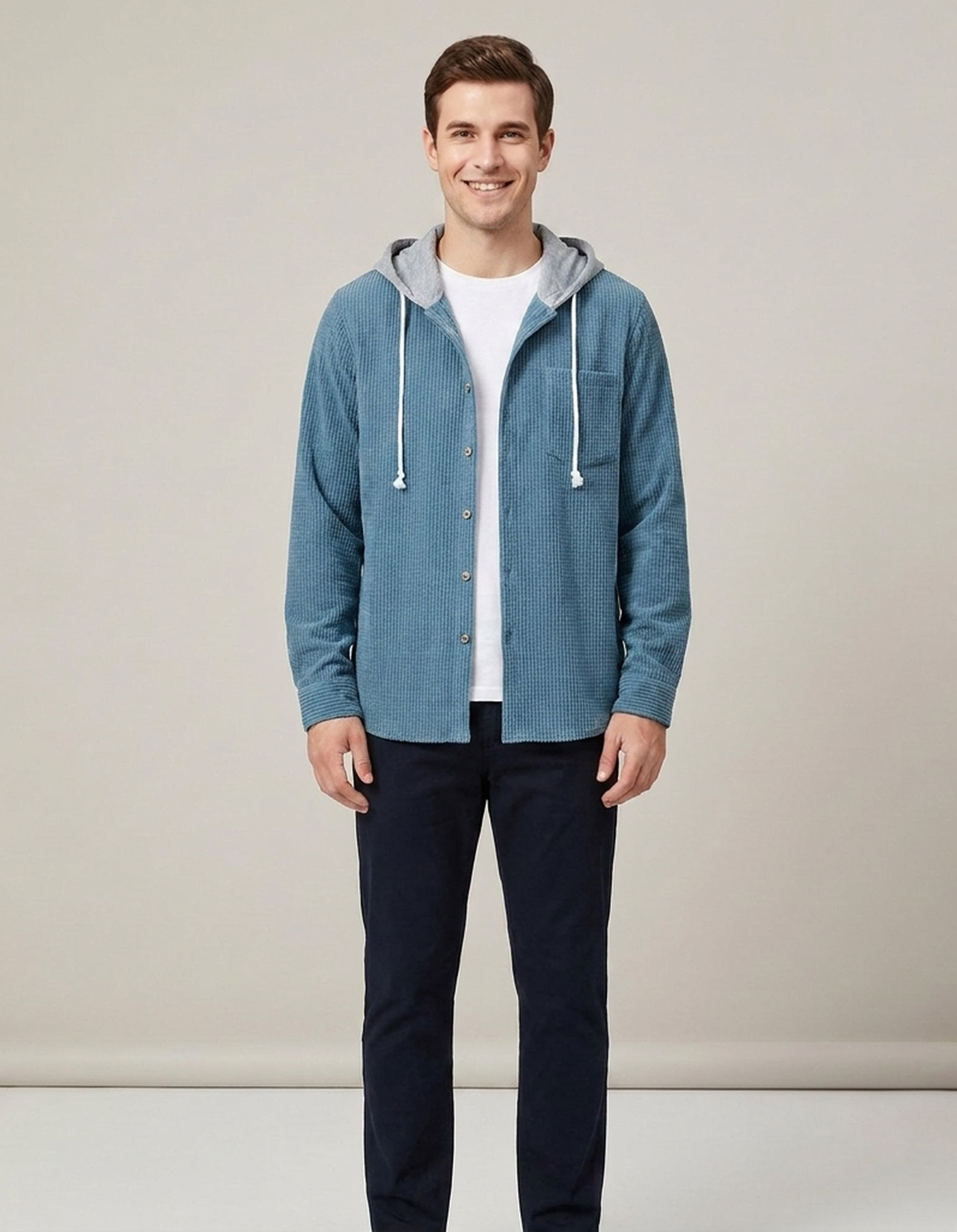 PLUXSTYLE::numise::mens-relaxed-hooded-overshirt::front