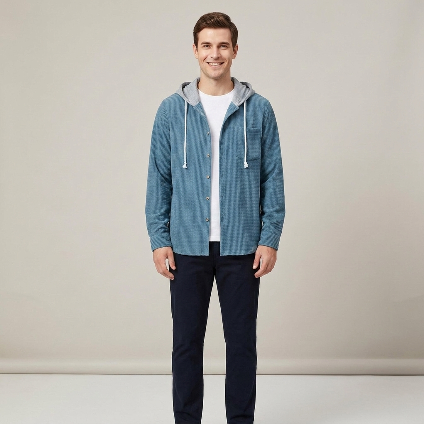PLUXSTYLE::numise::mens-relaxed-hooded-overshirt::front