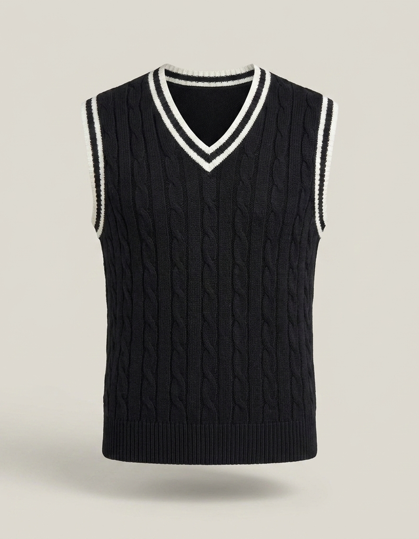 PLUXSTYLE::numise::cable-detail-v-neck-sweater-vest::pack-black