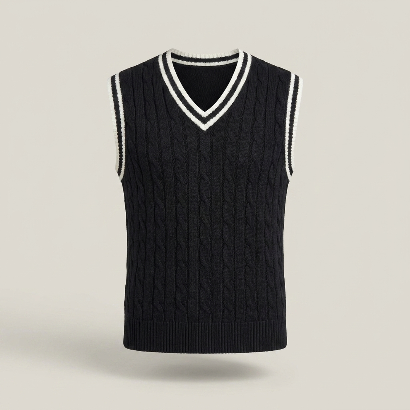 PLUXSTYLE::numise::cable-detail-v-neck-sweater-vest::pack-black