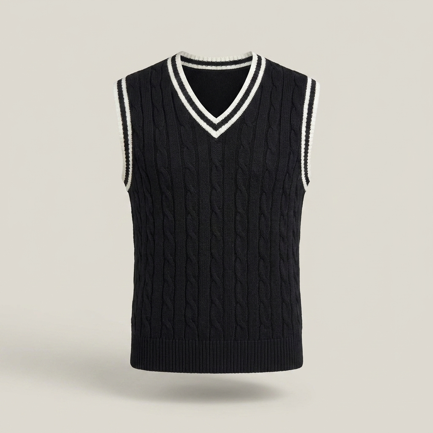 PLUXSTYLE::numise::cable-detail-v-neck-sweater-vest::pack-black