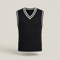 PLUXSTYLE::numise::cable-detail-v-neck-sweater-vest::pack-black
