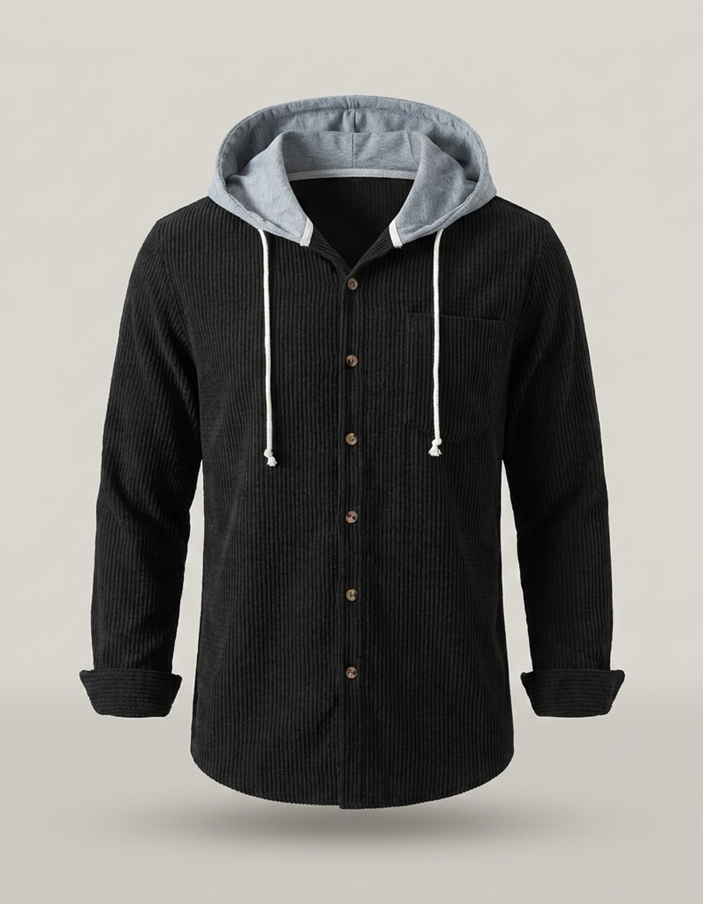 PLUXSTYLE::numise::mens-relaxed-hooded-overshirt::pack-black