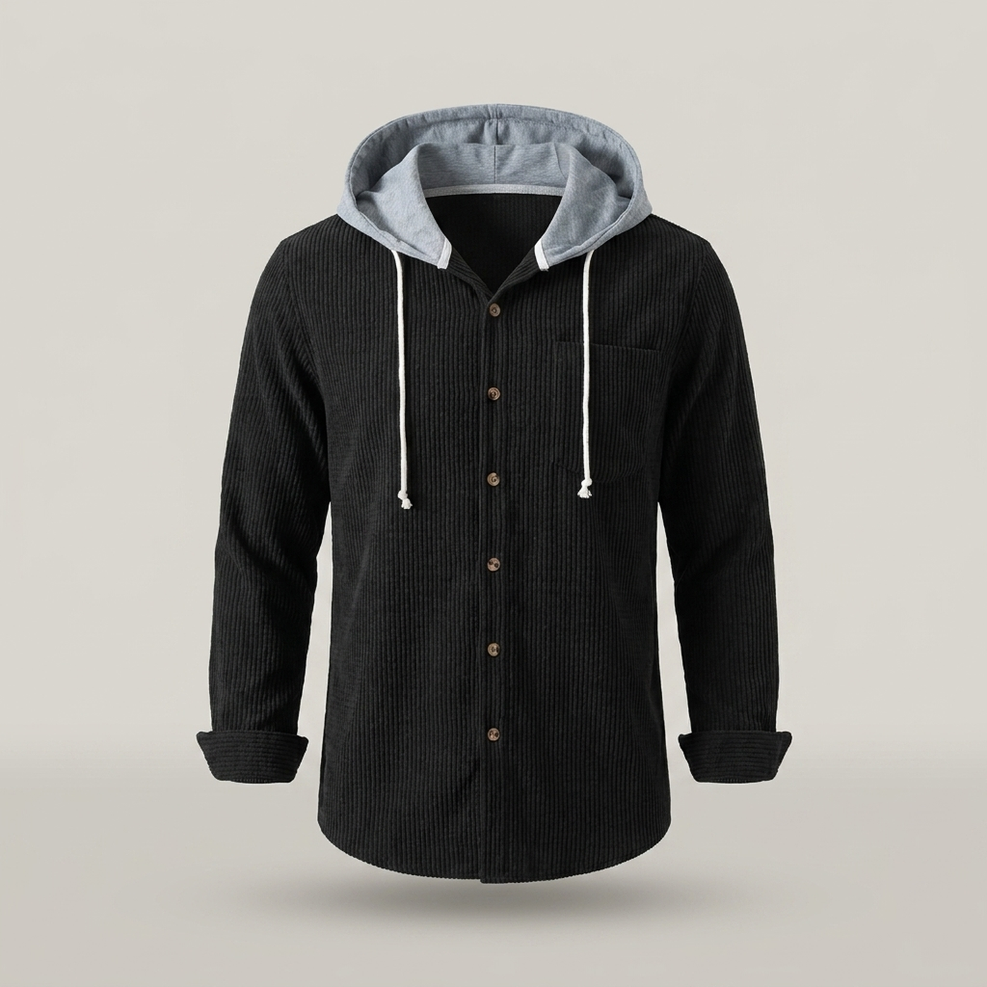 PLUXSTYLE::numise::mens-relaxed-hooded-overshirt::pack-black
