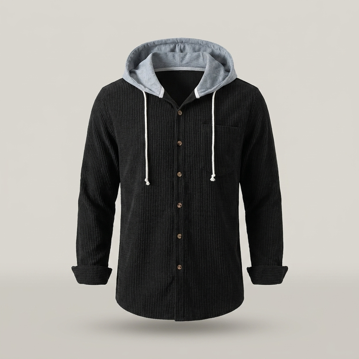 PLUXSTYLE::numise::mens-relaxed-hooded-overshirt::pack-black