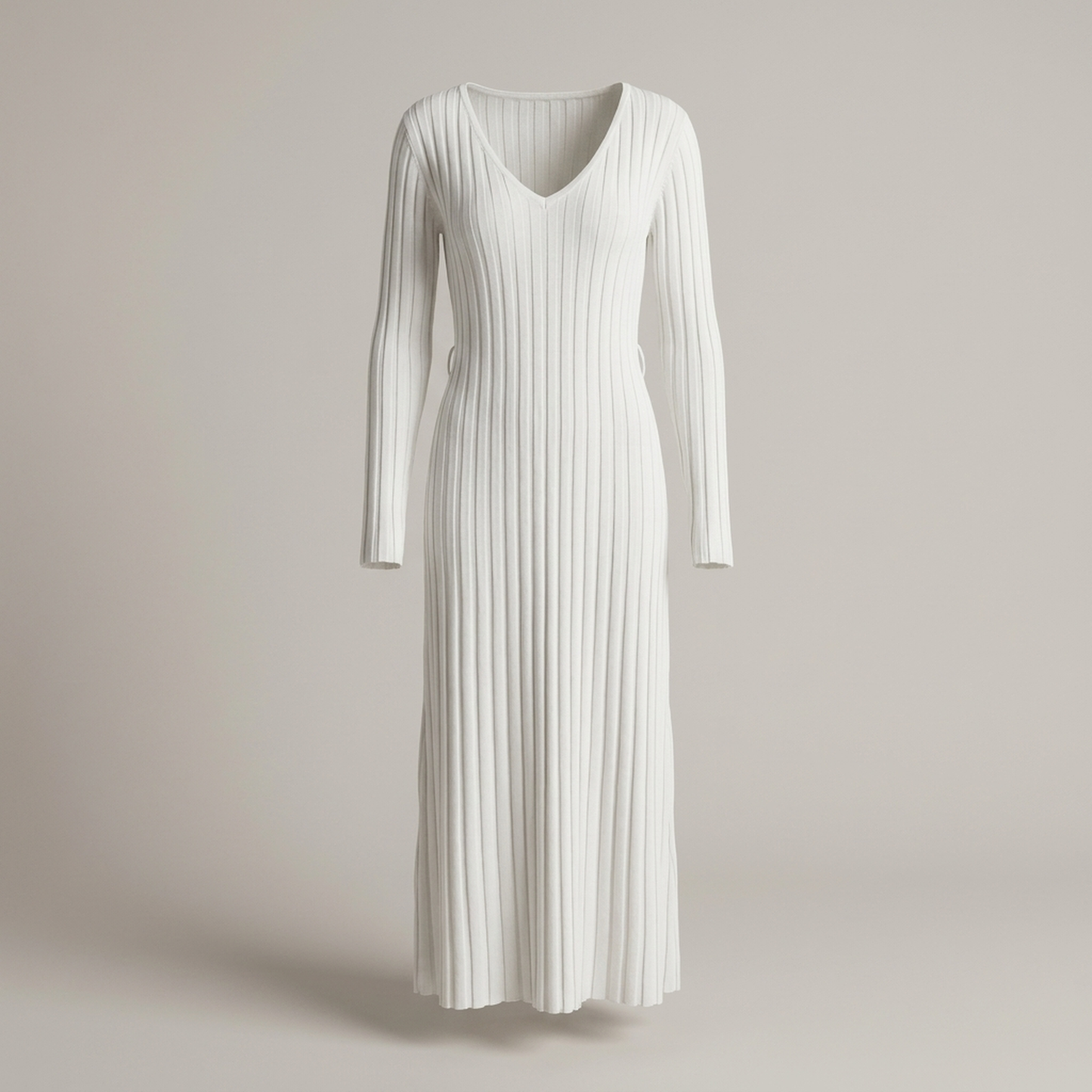 PLUXSTYLE::numise::v-neck-tie-waist-midi-dress::pack-white