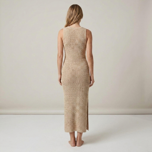PLUXSTYLE::numise::sleeveless-bodycon-midi-dress::back