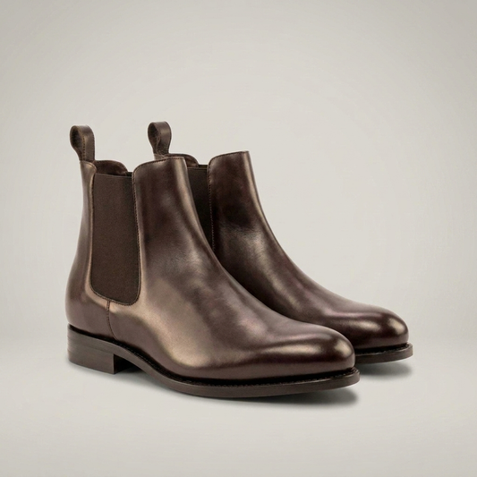 PLUXSTYLE::numise::mens-dark-brown-chelsea-boots::closeup-detail