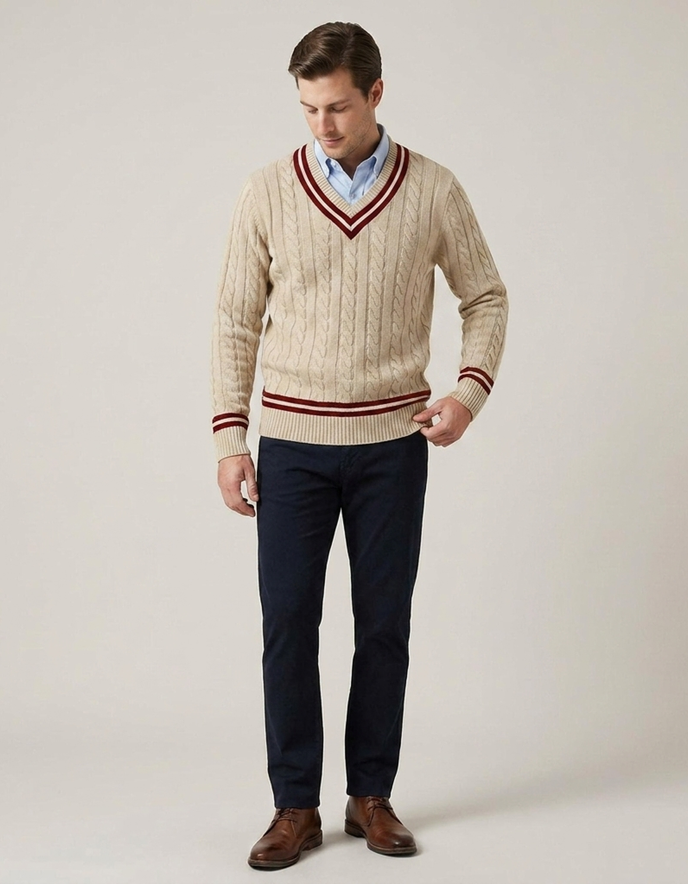 PLUXSTYLE::numise::mens-textured-v-neck-sweater::front