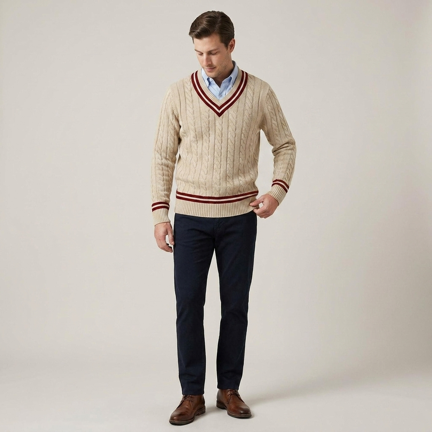 PLUXSTYLE::numise::mens-textured-v-neck-sweater::front