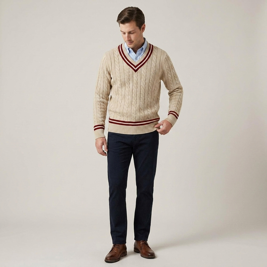 PLUXSTYLE::numise::mens-textured-v-neck-sweater::front