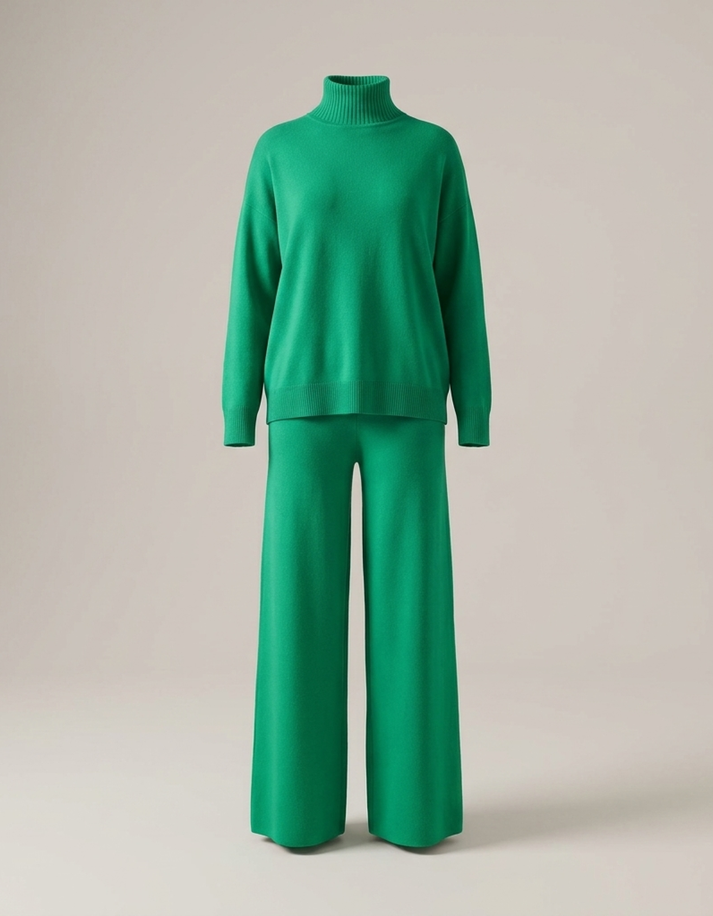 PLUXSTYLE::numise::relaxed-turtleneck-wide-leg-pants-set::pack-green
