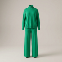 PLUXSTYLE::numise::relaxed-turtleneck-wide-leg-pants-set::pack-green