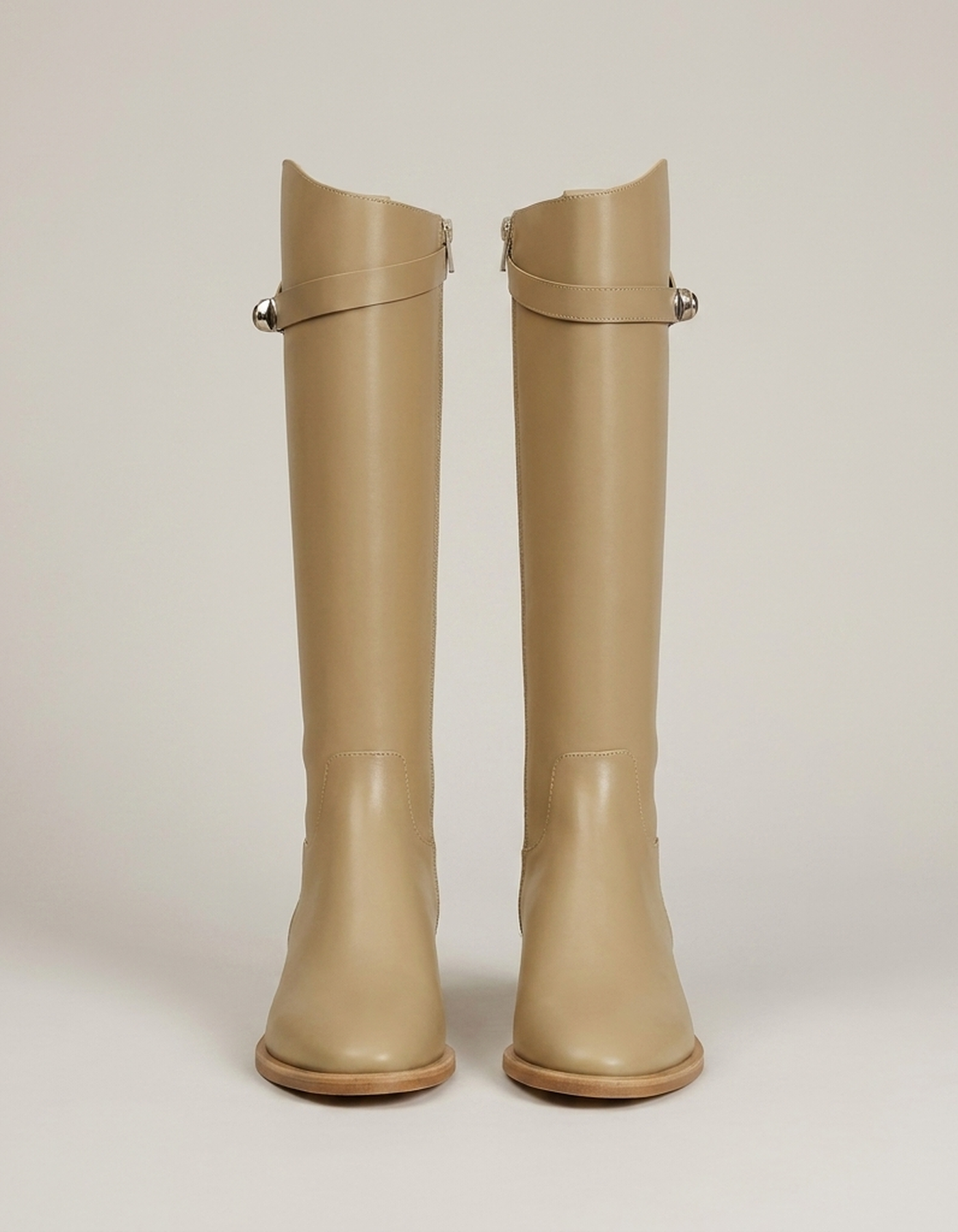 PLUXSTYLE::numise::buckle-detail-knee-high-boots::pack-beige