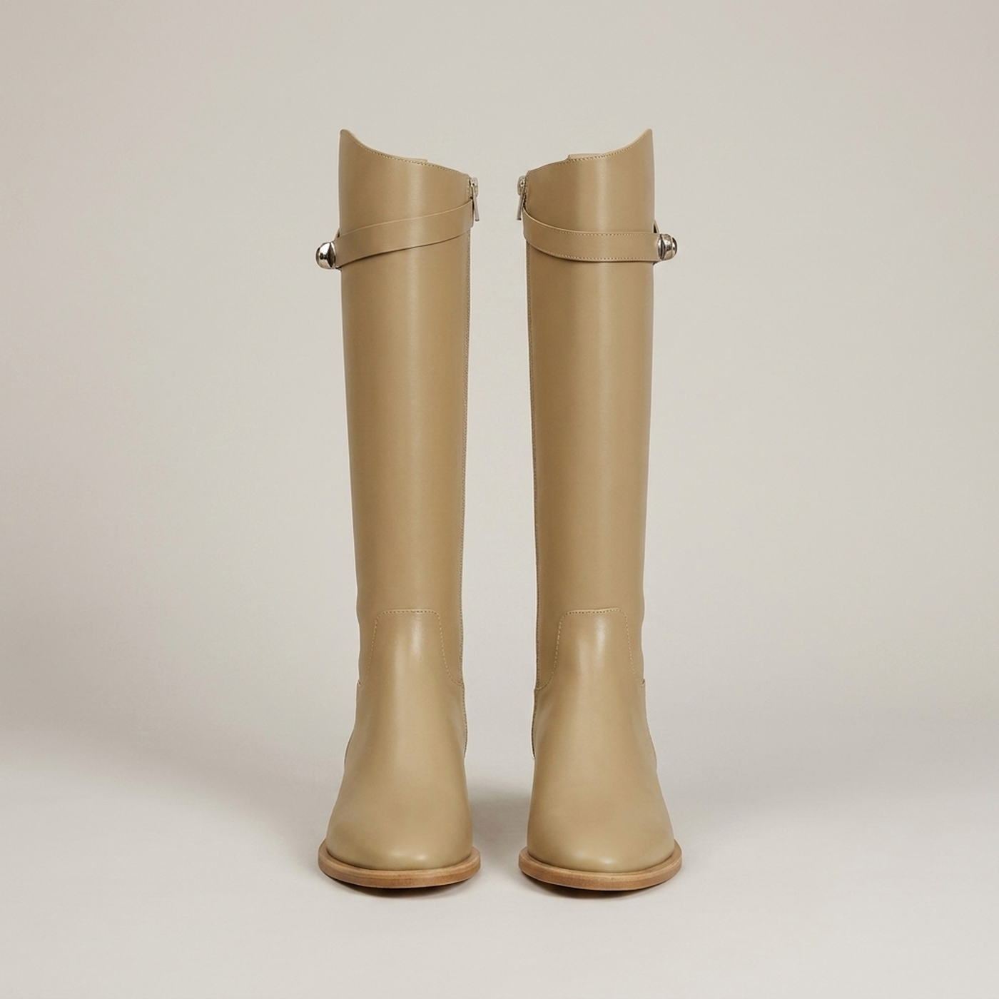 PLUXSTYLE::numise::buckle-detail-knee-high-boots::pack-beige
