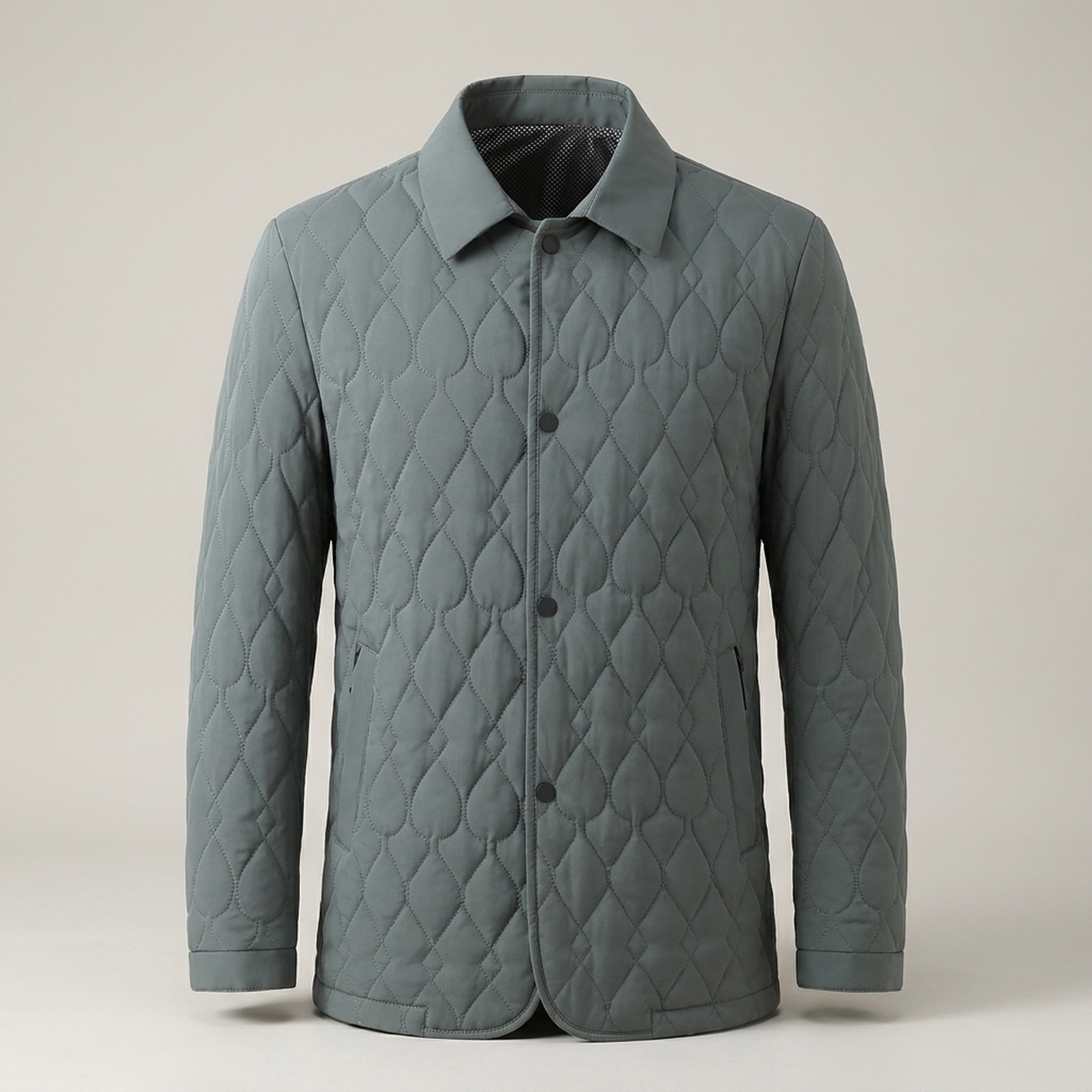 PLUXSTYLE::numise::mens-button-front-quilted-parka::pack-grey