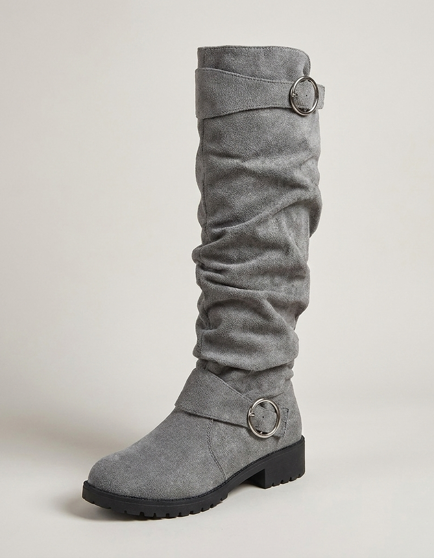 PLUXSTYLE::numise::slouchy-buckle-knee-high-boots::closeup-hero