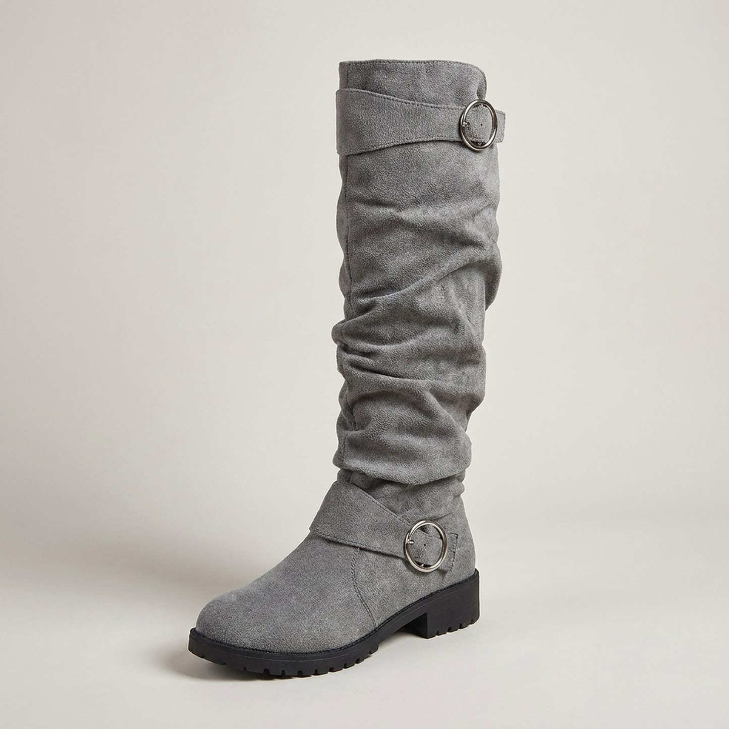 PLUXSTYLE::numise::slouchy-buckle-knee-high-boots::closeup-hero
