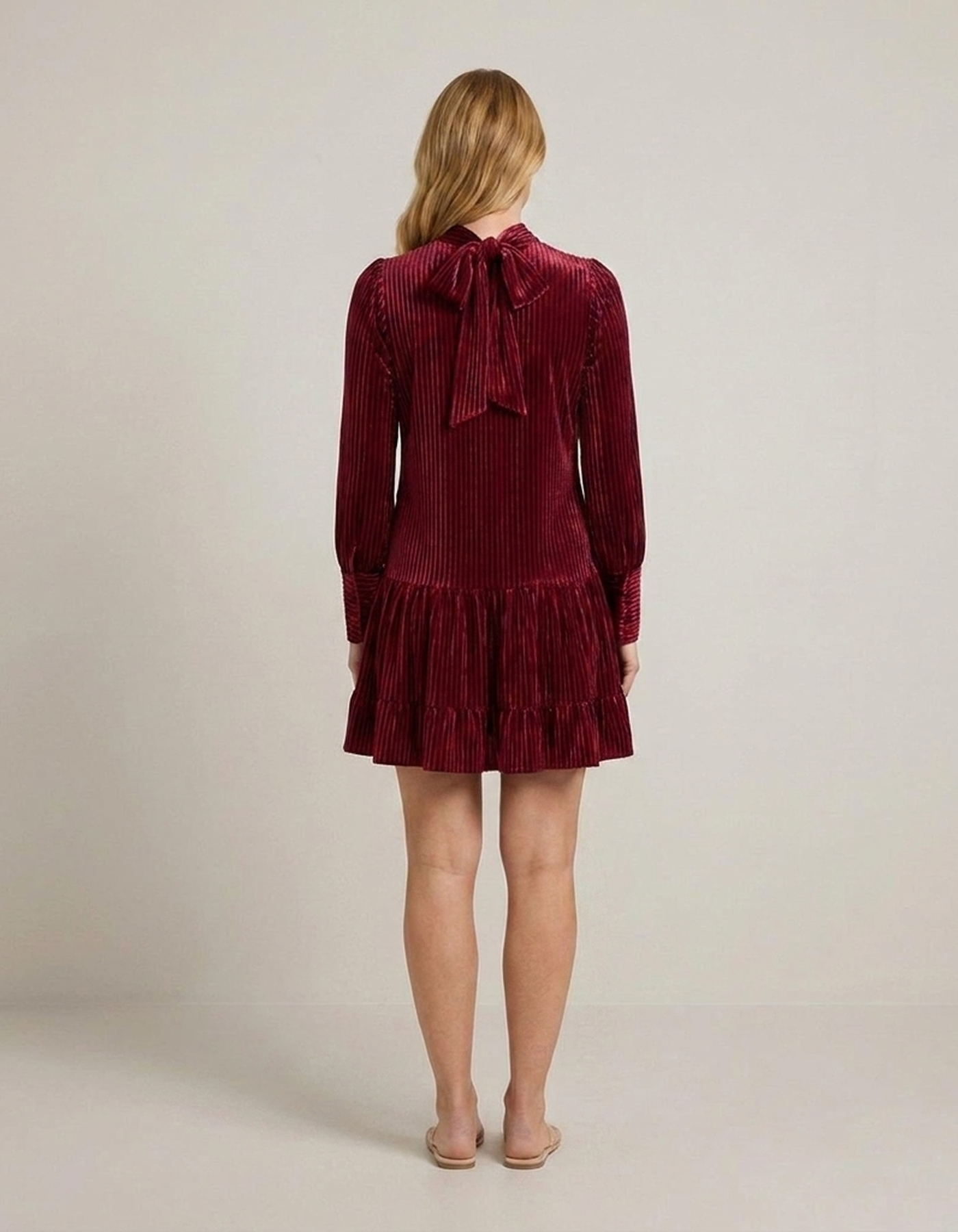 PLUXSTYLE::numise::bow-neck-long-sleeve-mini-dress::back