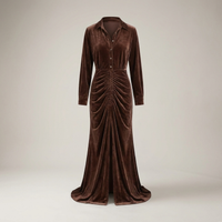 PLUXSTYLE::numise::alessia-pleated-midi-dress::pack-brown
