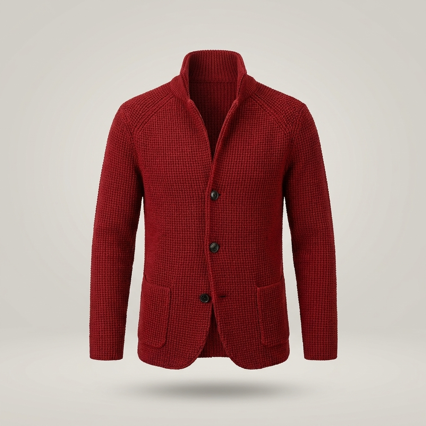 PLUXSTYLE::numise::stand-collar-button-cardigan::pack-red