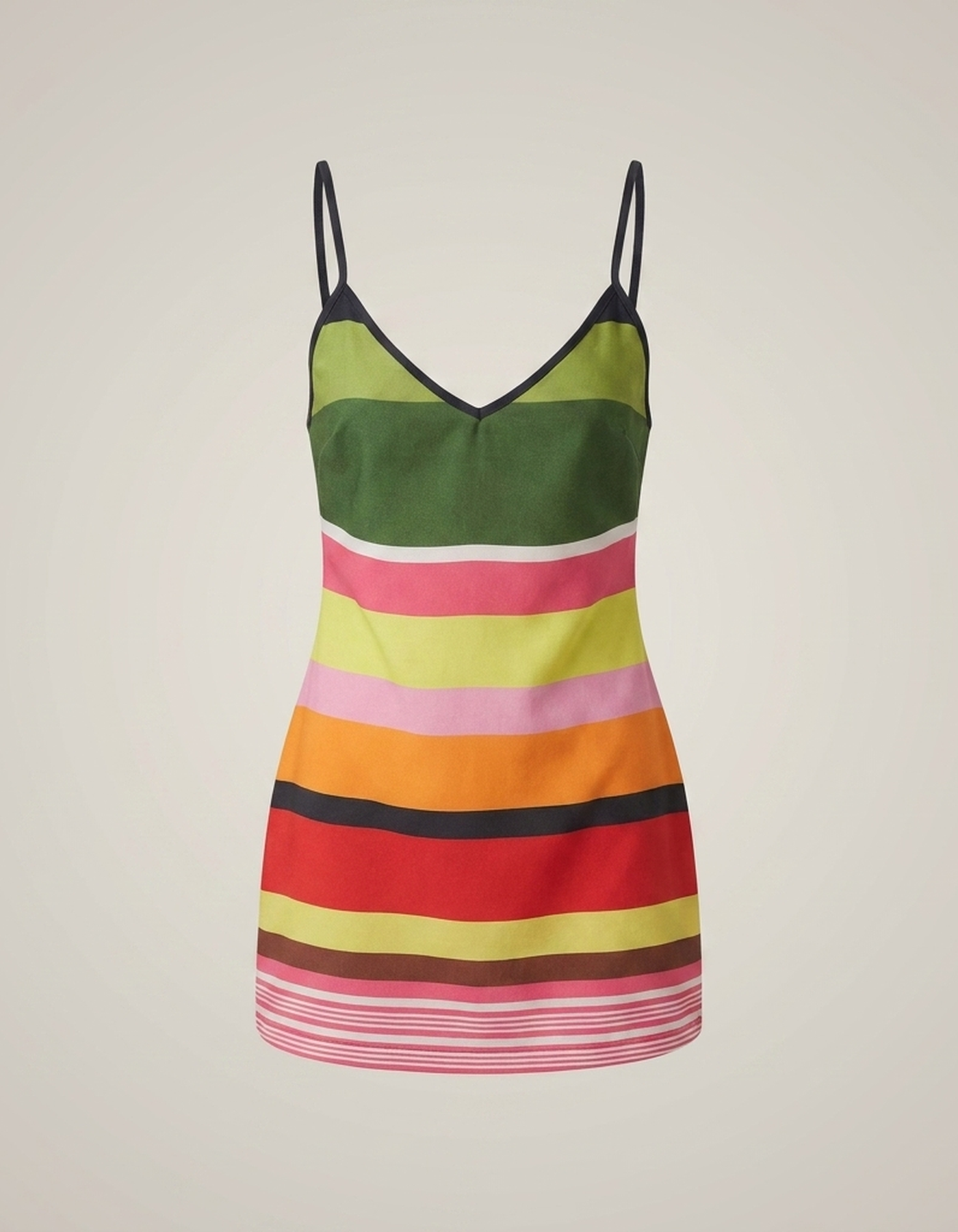 PLUXSTYLE::numise::striped-v-neck-mini-dress::pack-green