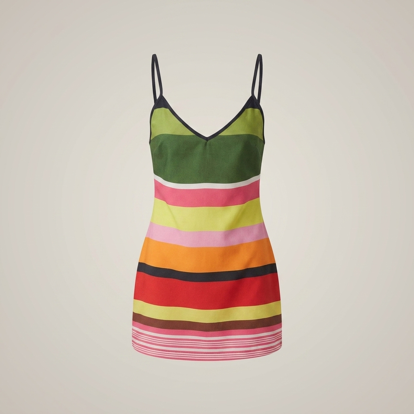 PLUXSTYLE::numise::striped-v-neck-mini-dress::pack-green