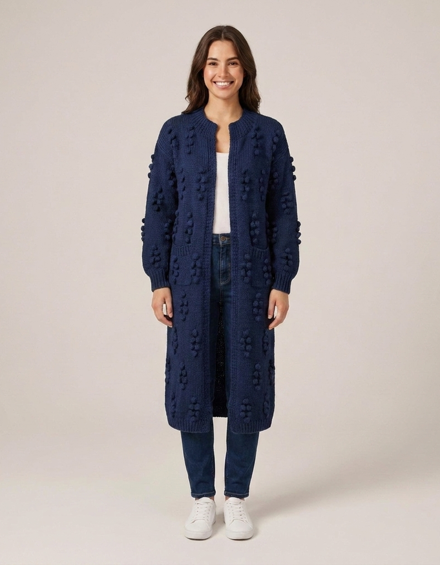 PLUXSTYLE::numise::textured-open-front-cardigan::front