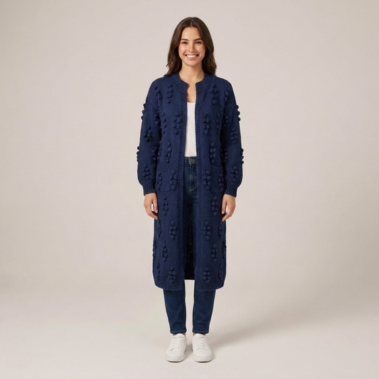 PLUXSTYLE::numise::textured-open-front-cardigan::front