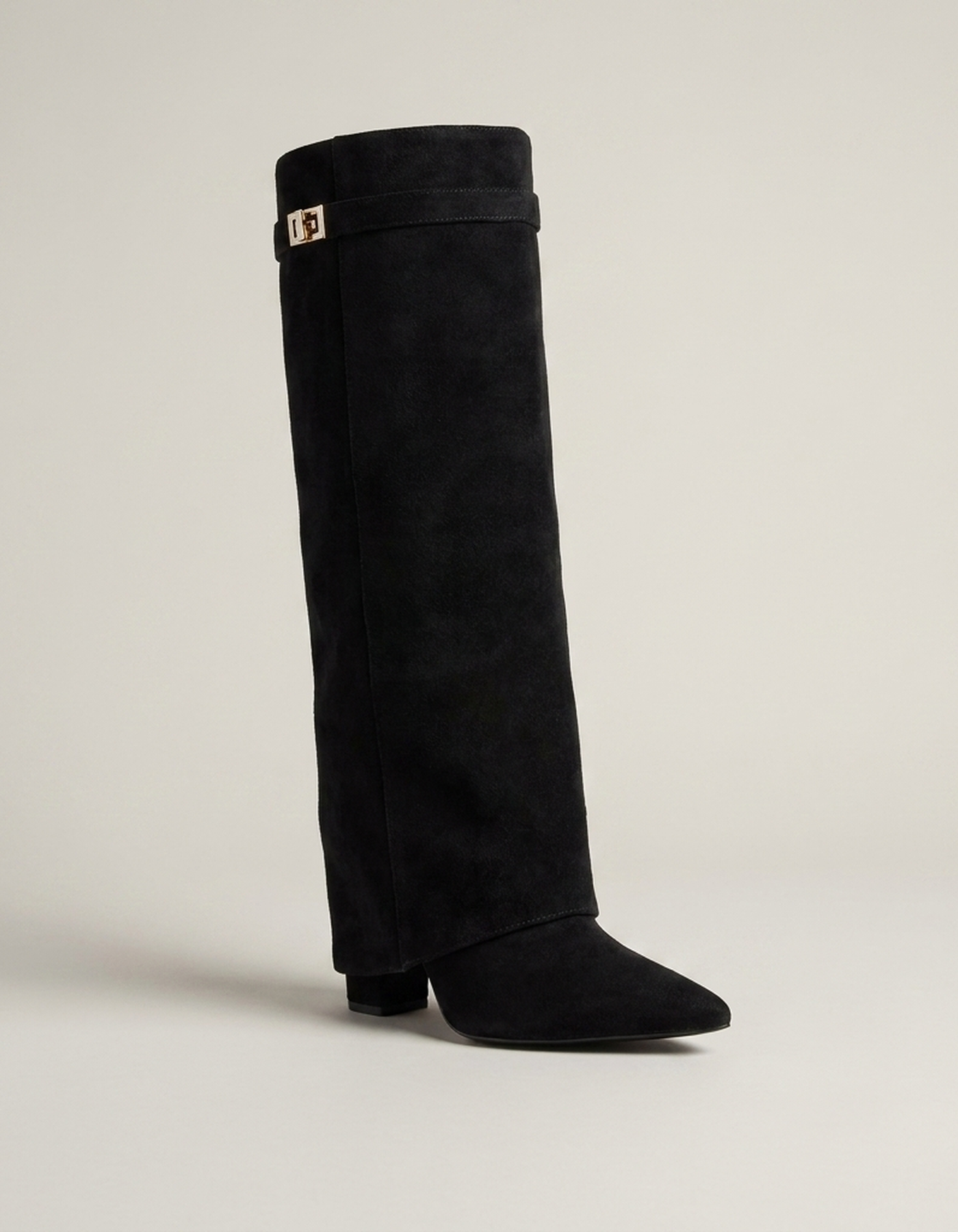 PLUXSTYLE::numise::gold-trim-knee-high-boots::closeup-hero
