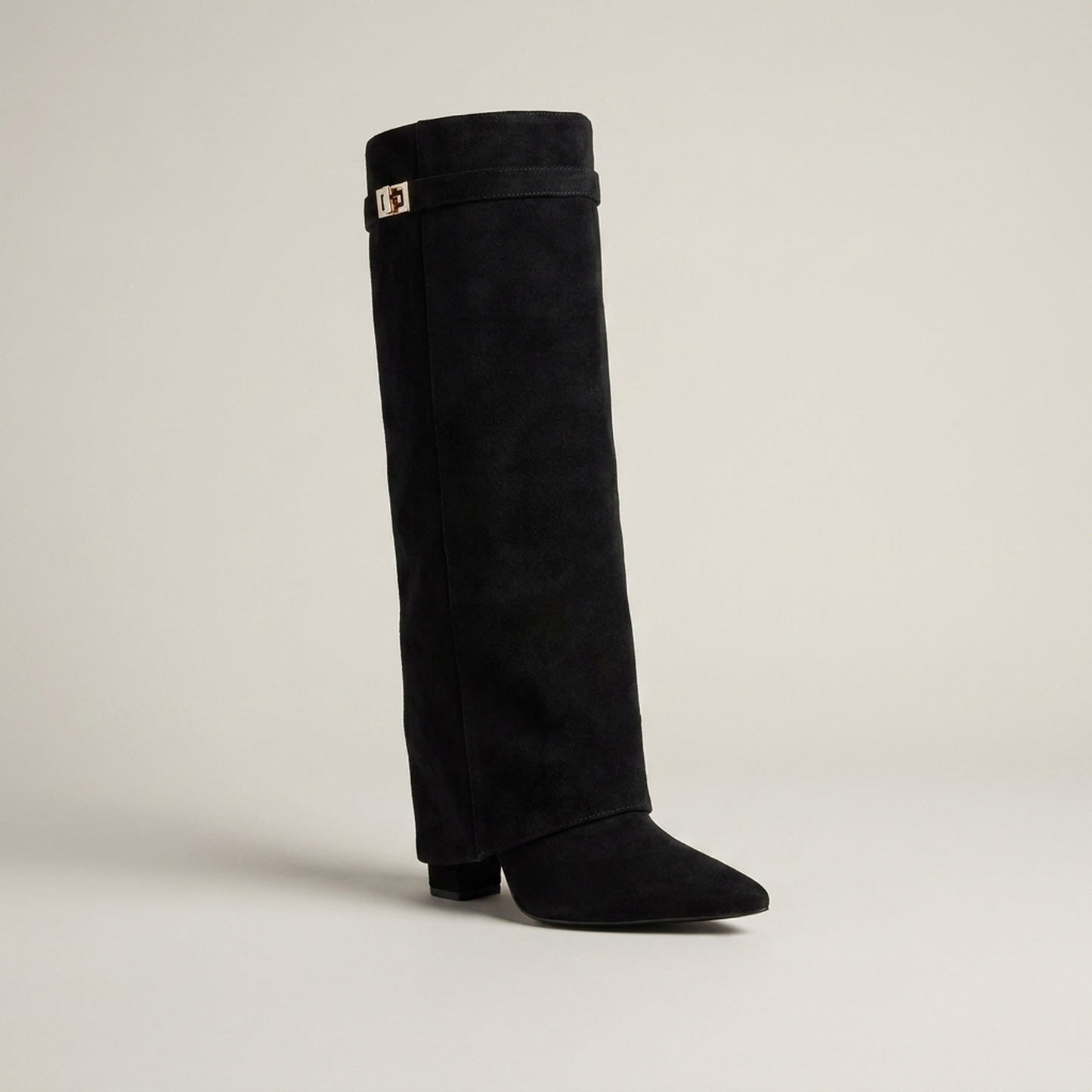 PLUXSTYLE::numise::gold-trim-knee-high-boots::closeup-hero