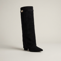 PLUXSTYLE::numise::gold-trim-knee-high-boots::closeup-hero